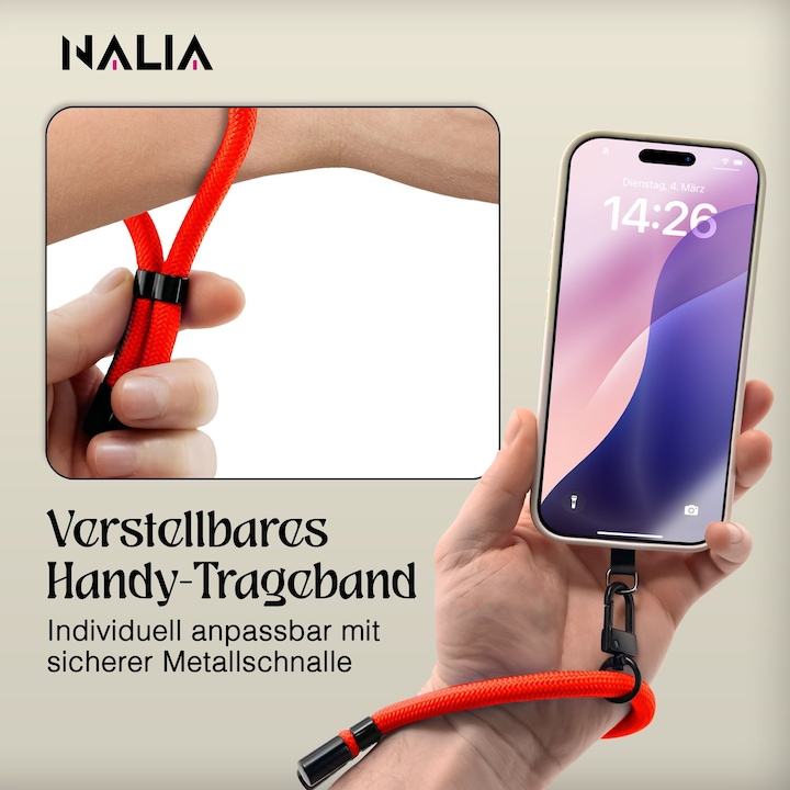 Produktbild Nalia Wristy Lanyard Handykette – Universal Trageband für Smartphones – Verstellbar, Soft & Elastisch