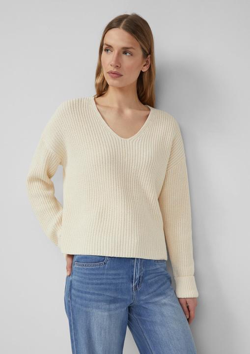 Produktbild s.Oliver Strickpullover Grobstrickpullover mit V-Ausschnitt im Relaxed Fit (38)