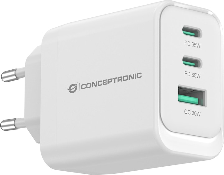 Produktbild Conceptronic Ladegerät 3Port 65W,2xUSB-C,1xUSB-A weiss (65 W)
