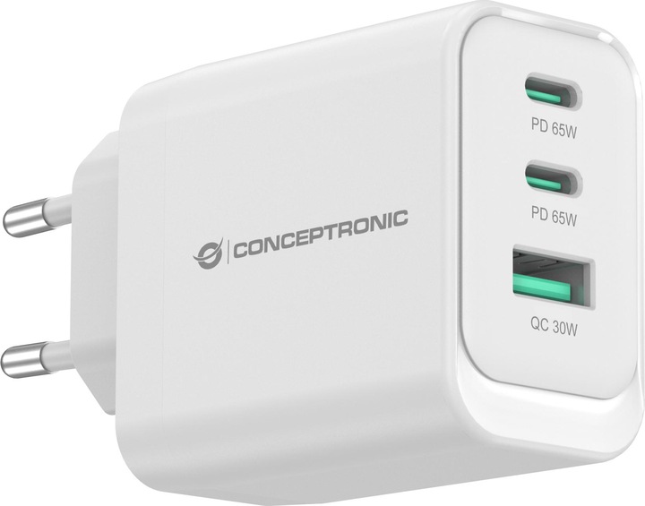 Image du produit Conceptronic Chargeur 3Port 65W,2xUSB-C,1xUSB-A blanc (65 W)