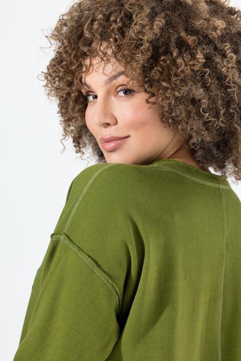 Produktbild Ulla Popken Sweatshirt, Pailletten-Schriftzug, V-Ausschnitt, Langarm (54)
