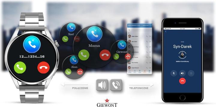 Actual product image Giewont Smartwatch GW450-5 Silver + black leather strap