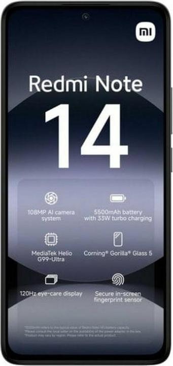 Actual product image Xiaomi Redmi Note 14 (256 GB, Midnight Black, 6.67", Dual SIM, 4G)