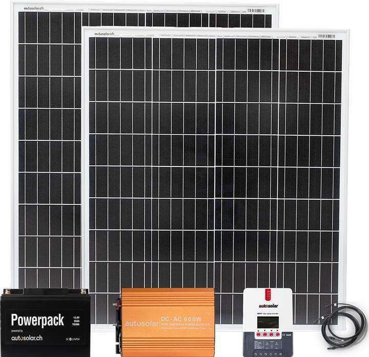 Produktbild Autosolar Solar-Komplettpaket 2 x 100W Solaranlage mit Lithiumbatterie 55Ah und 600W-Wechselrichter (200 W)