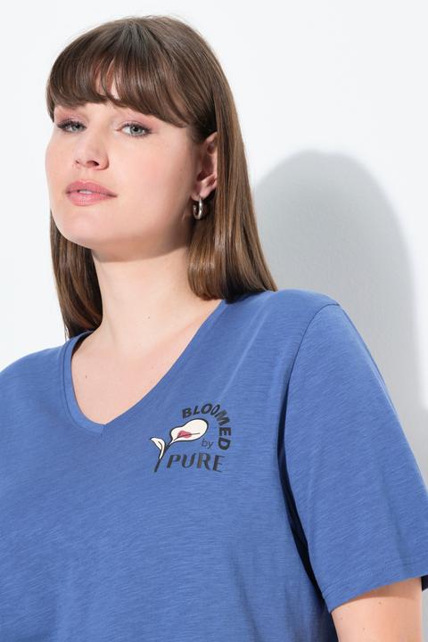 Image du produit Ulla Popken T-shirt en coton bio, motif fleur devant et derrière, décolleté en V et manches courtes (56)
