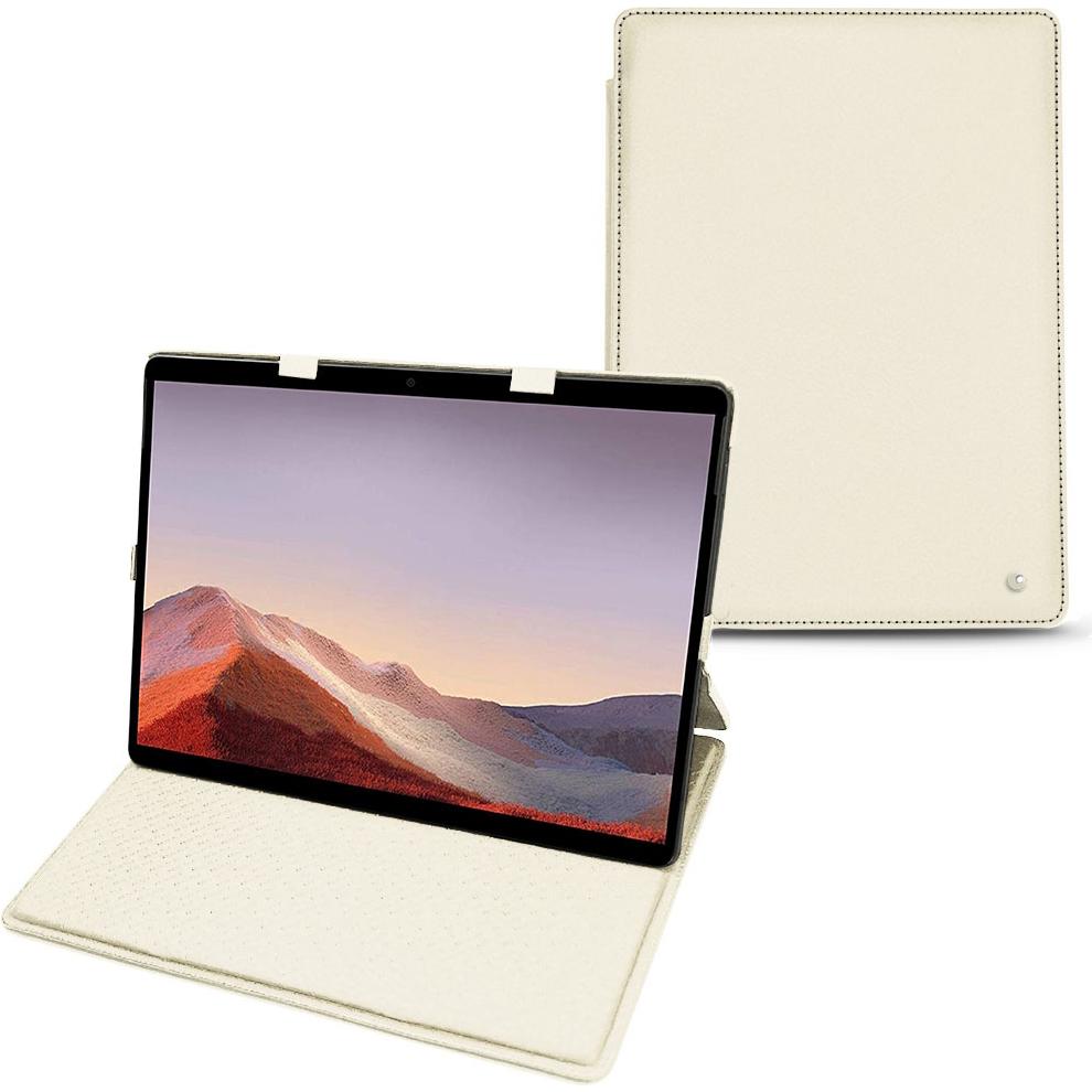 Noreve Lederschutzhülle vertikal (Microsoft Surface Pro X), Tablet Hülle, Weiss