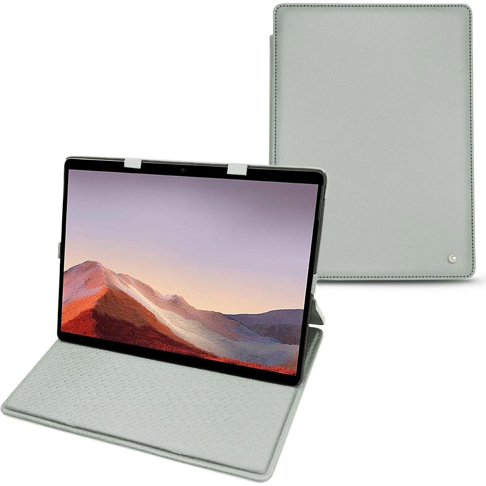 Noreve Lederschutzhülle vertikal (Microsoft Surface Pro X), Tablet Hülle, Grau