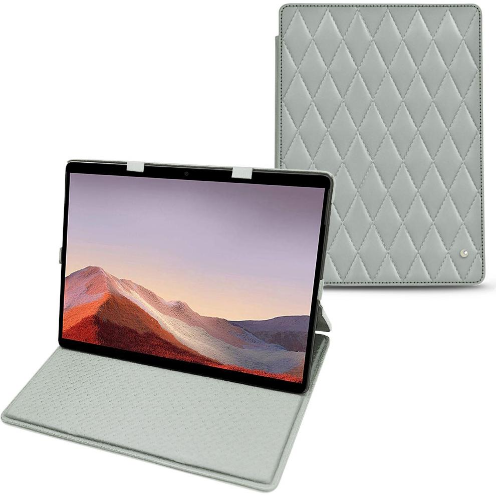 Noreve Lederschutzhülle vertikal (Microsoft Surface Pro X), Tablet Hülle, Grau