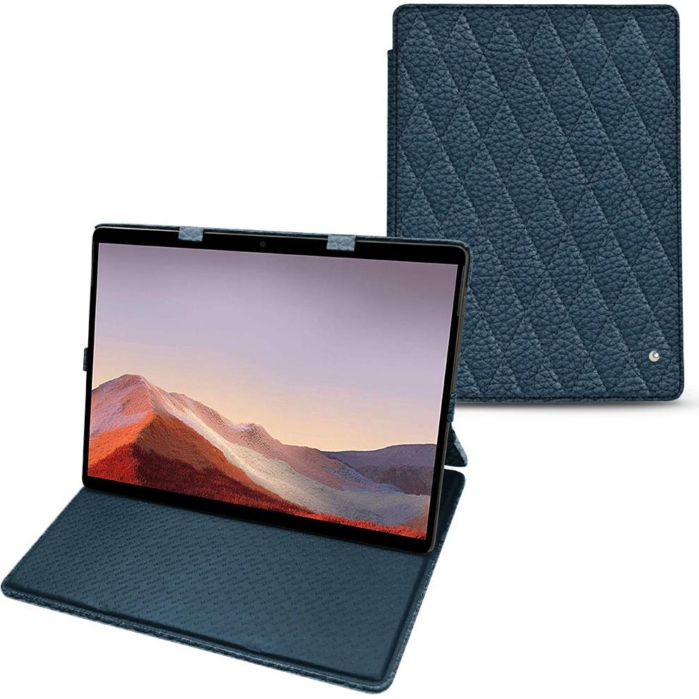 Noreve Lederschutzhülle vertikal (Microsoft Surface Pro X), Tablet Hülle, Blau