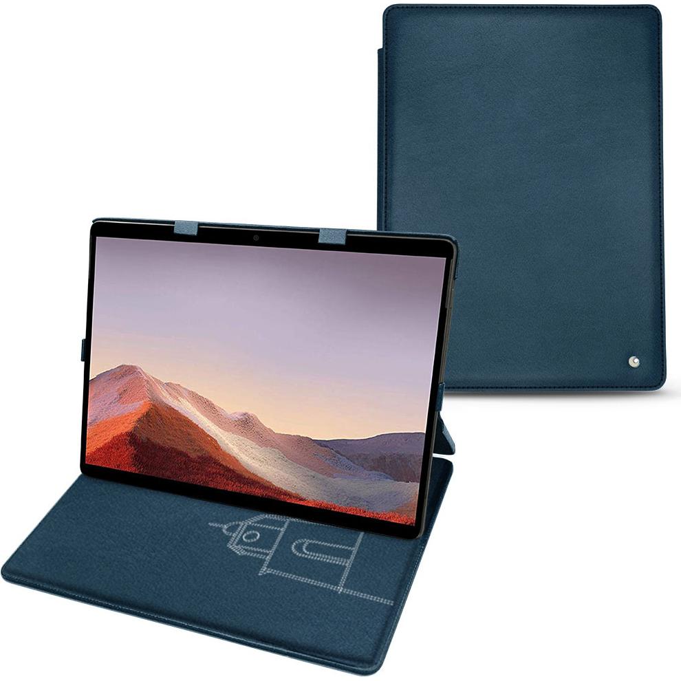 Noreve Lederschutzhülle vertikal (Microsoft Surface Pro X), Tablet Hülle, Blau
