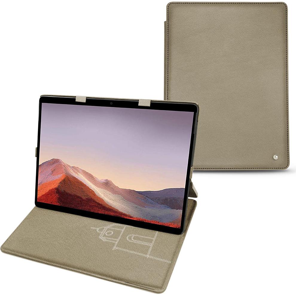Noreve Lederschutzhülle vertikal (Microsoft Surface Pro X), Tablet Hülle, Beige
