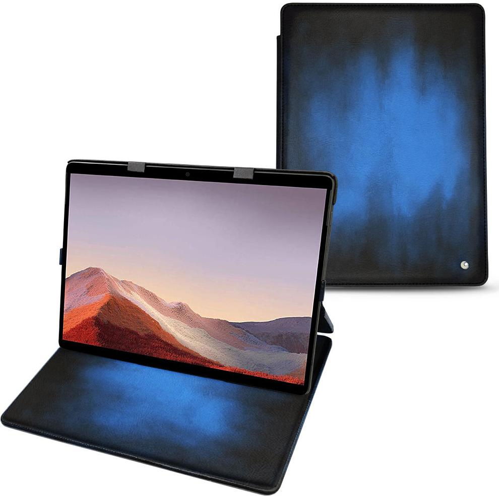 Noreve Lederschutzhülle vertikal (Microsoft Surface Pro X), Tablet Hülle, Blau