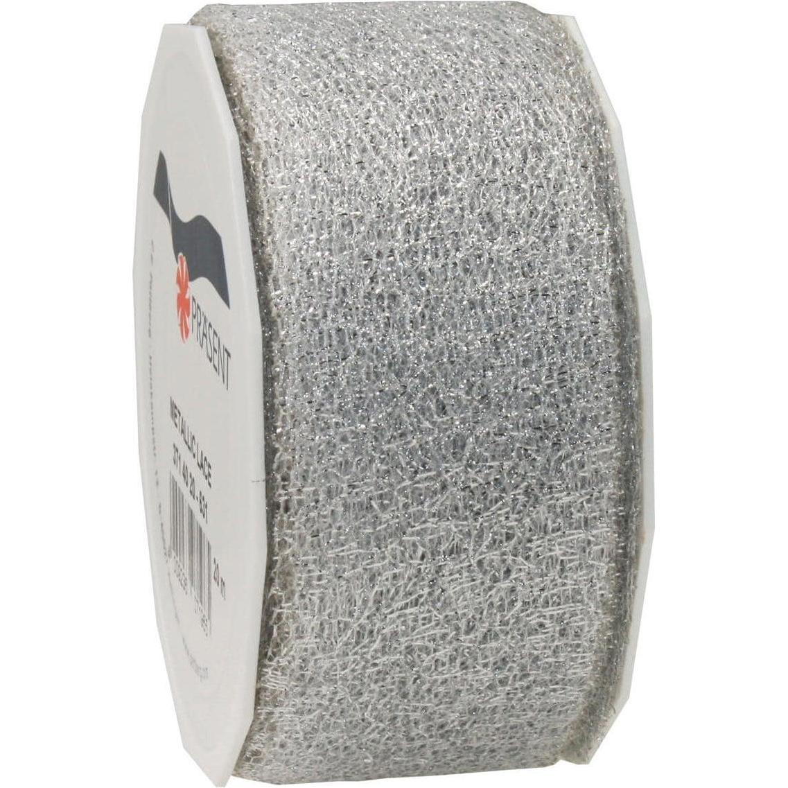 Pattberg, Geschenkverpackung, Geschenkband Metallic Lace 4 cm x 20 m, Silber (Geschenkband, 1 x)