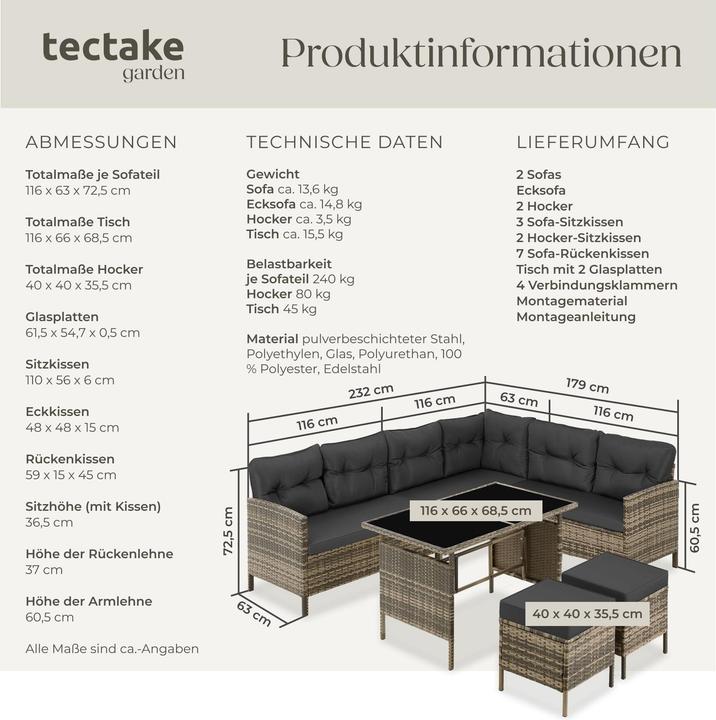 Produktbild tectake Rattan Lounge Barletta