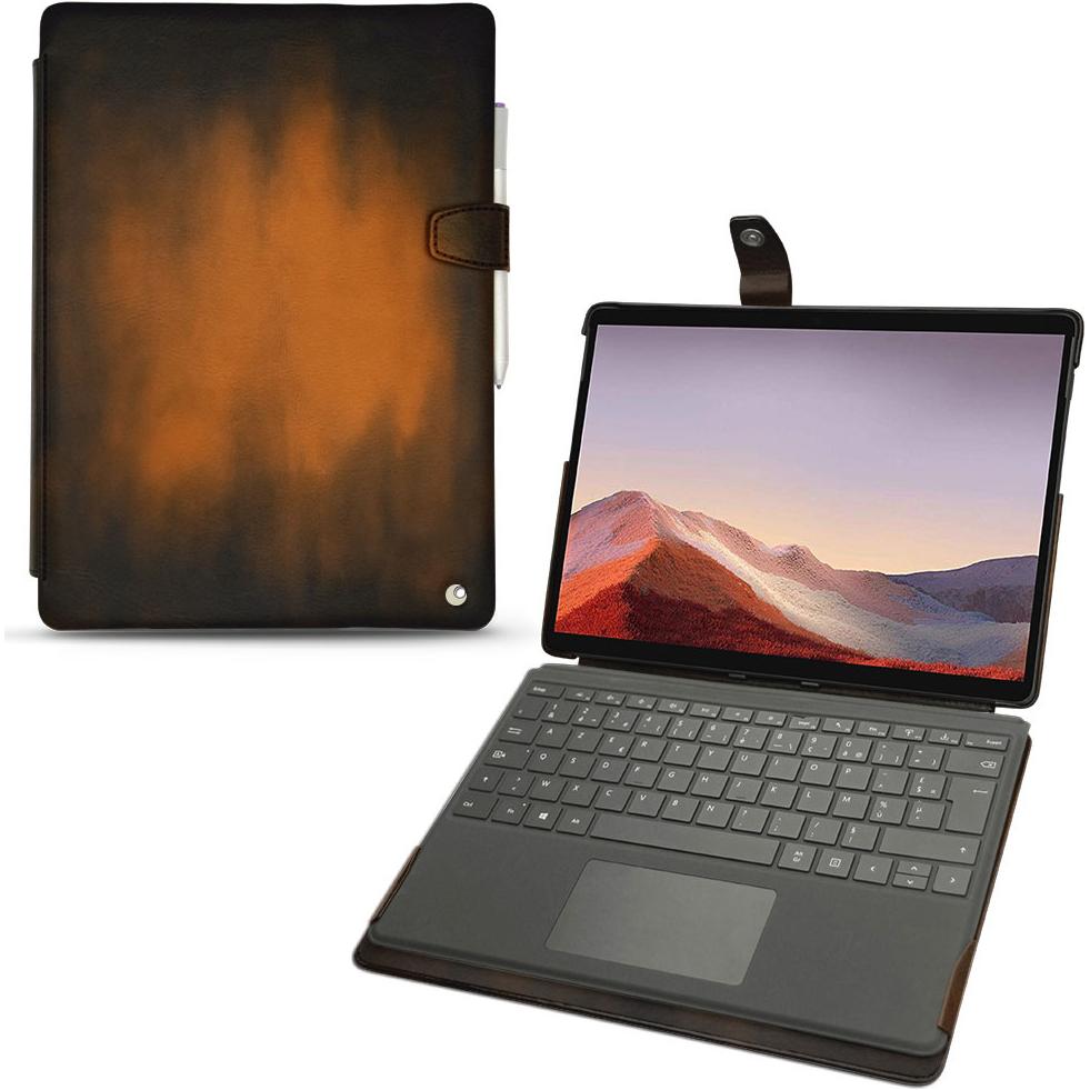 Noreve Lederschutzhülle (Microsoft Surface Pro X), Tablet Hülle, Braun
