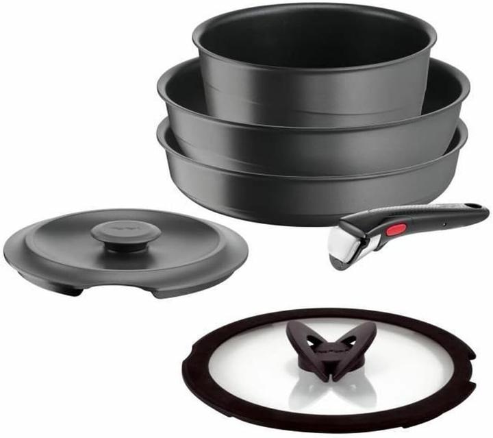 Produktbild Tefal 6-teiliges Set mit abnehmbarem Griff, gläsernem und Gusseisendeckel, induktionsgeeignet (Bratpfanne, Kochtopf, Gusseisen)