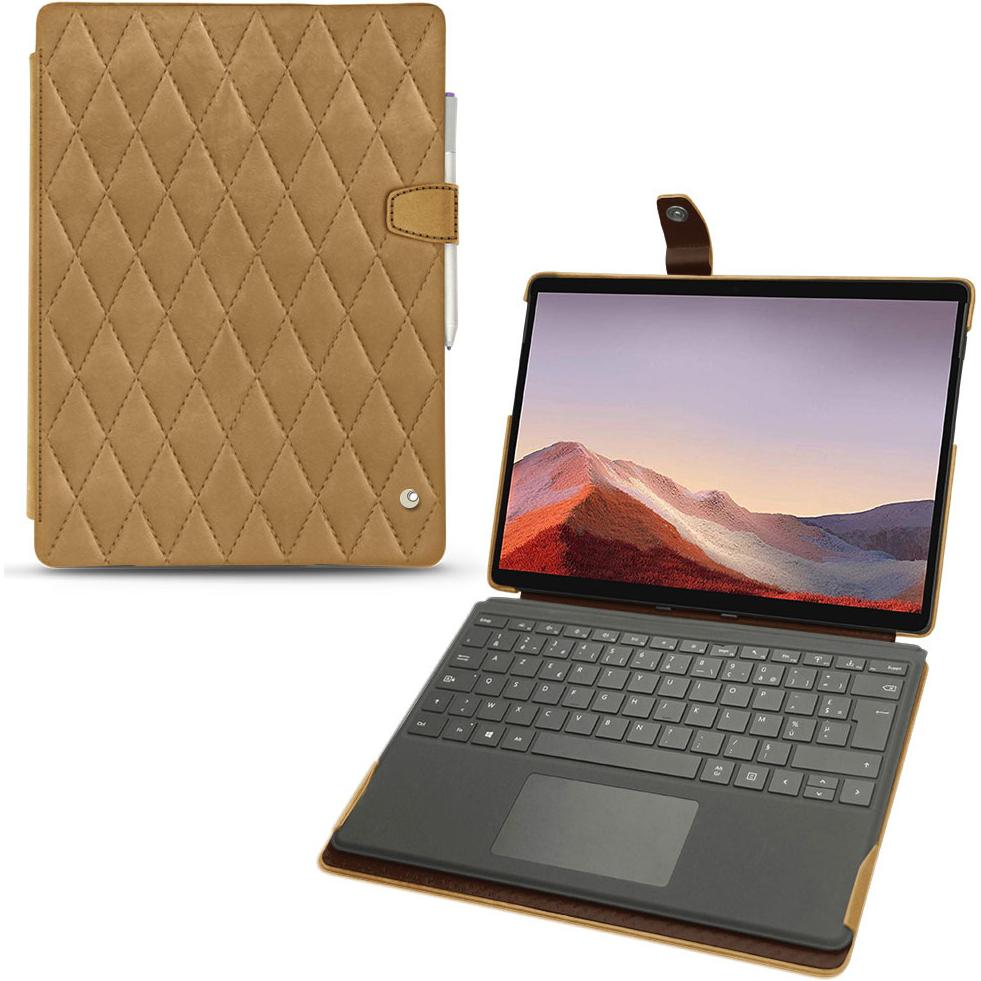 Noreve Lederschutzhülle (Microsoft Surface Pro X), Tablet Hülle, Braun