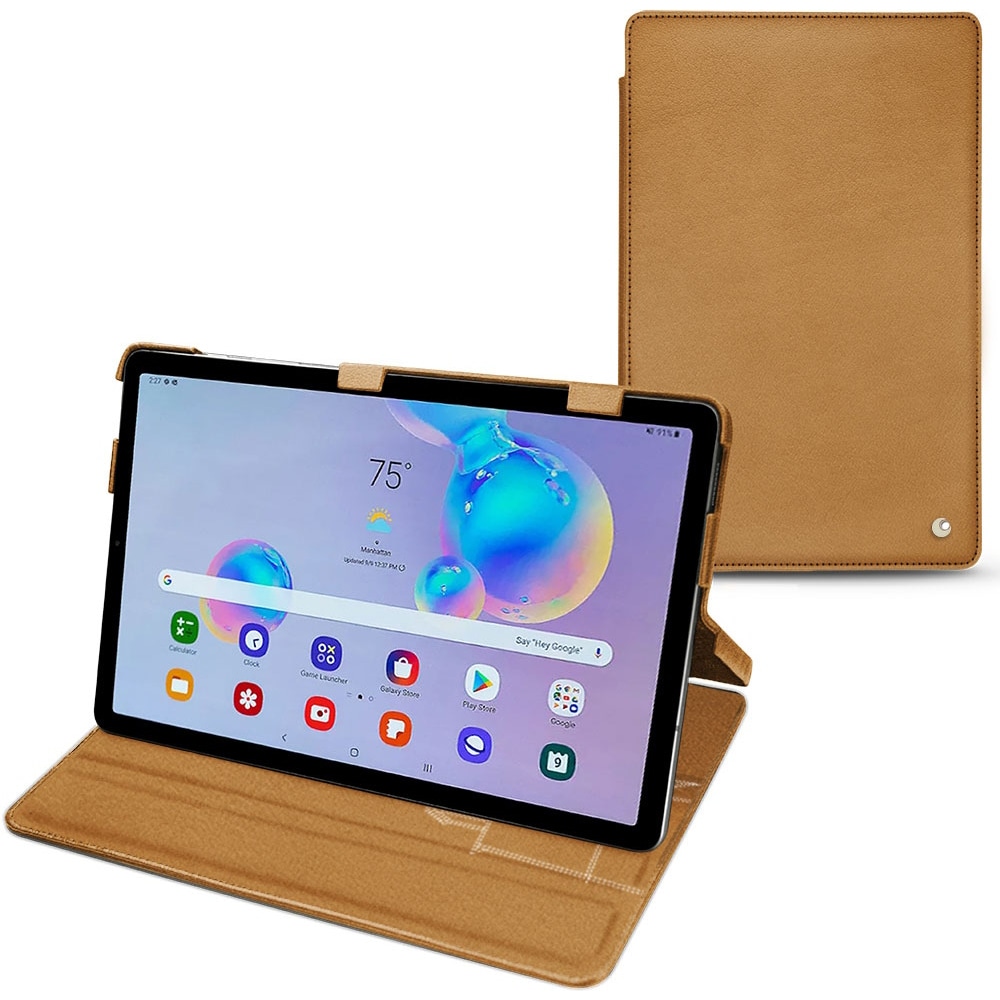 Noreve Lederschutzhülle horizontal (Galaxy Tab S6 Lite), Tablet Hülle, Braun