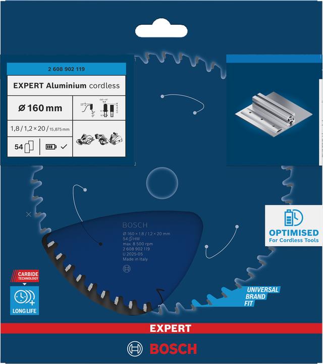 Productafbeelding Bosch Professional Zubehör EXPERT Aluminium Kreissägeblatt, 160x20 mm, T54