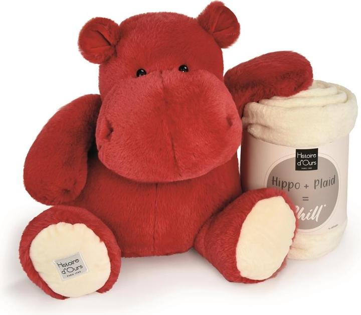 Productafbeelding Doudou et Compagnie Nijlpaard met knuffeldoekje rood, 45cm (45 cm)