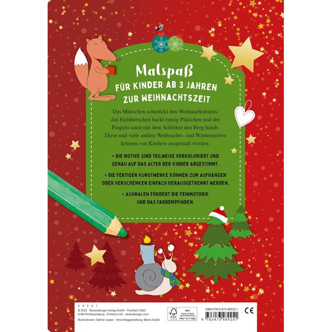 Ravensburger Weihnachtsmalbuch - 48 Ausmalbilder für Kinder ab 3 Jahren - mit gestalteter Wi