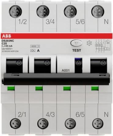 Actual product image ABB DS203NCA-C25/0,03 FI/LS switch DS203NCA-C25/0,03 6kA, 3P+N, type A, C 25, 3