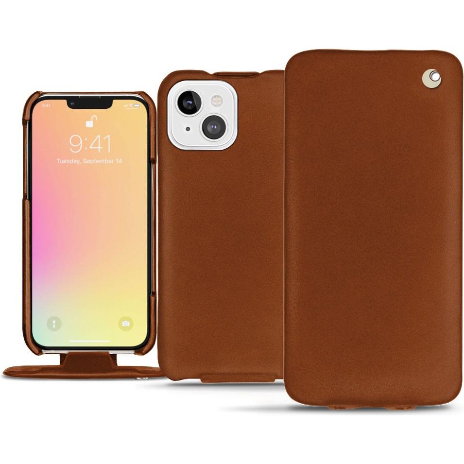 Noreve Lederschutzhülle vertikal (Apple iPhone 13), Smartphone Hülle, Braun