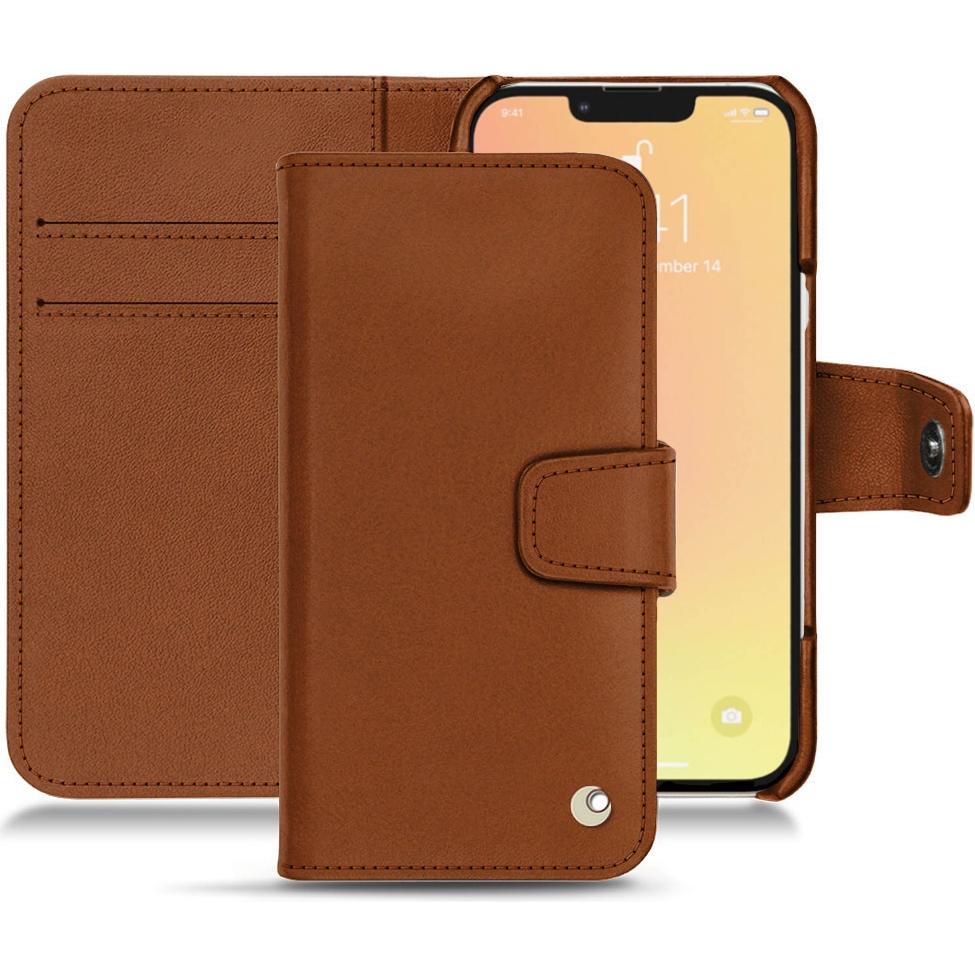 Noreve Lederschutzhülle Wallet (Apple iPhone 13 mini), Smartphone Hülle, Braun