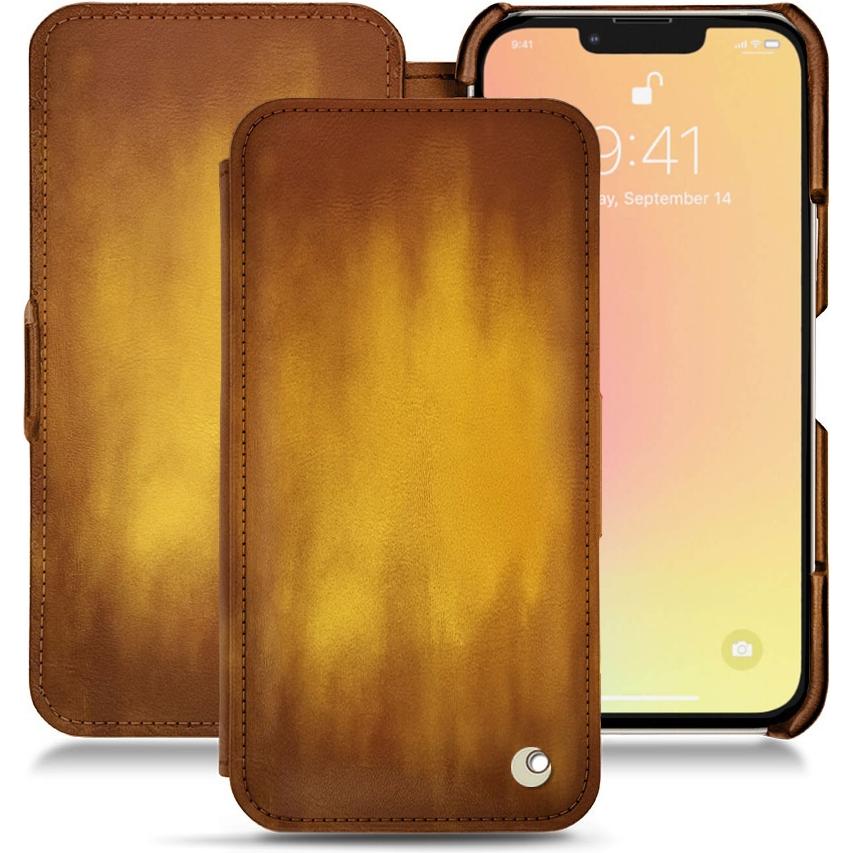 Noreve Lederschutzhülle horizontal (Apple iPhone 13 mini), Smartphone Hülle, Gold