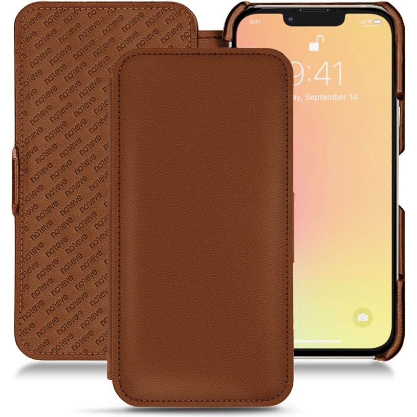 Noreve Lederschutzhülle horizontal (Apple iPhone 13 mini), Smartphone Hülle, Braun