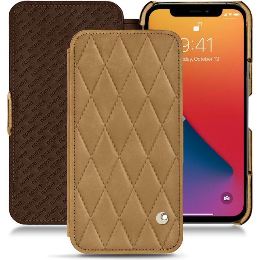 Noreve Lederschutzhülle horizontal (Apple iPhone 13 Pro Max), Smartphone Hülle, Braun