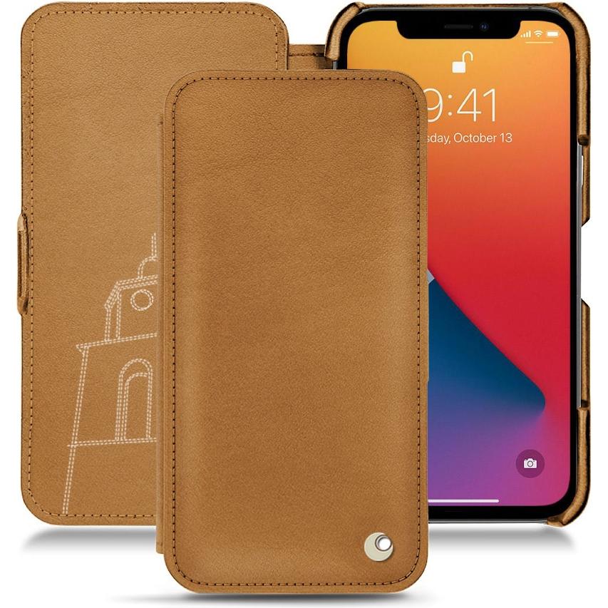 Noreve Lederschutzhülle horizontal (Apple iPhone 13 Pro Max), Smartphone Hülle, Braun