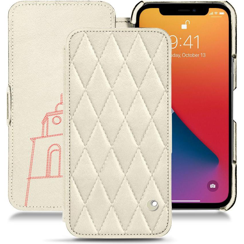 Noreve Lederschutzhülle horizontal (Apple iPhone 13 Pro Max), Smartphone Hülle, Weiss
