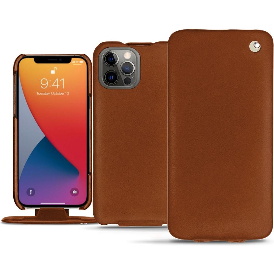 Noreve Lederschutzhülle vertikal (Apple iPhone 13 Pro Max), Smartphone Hülle, Braun
