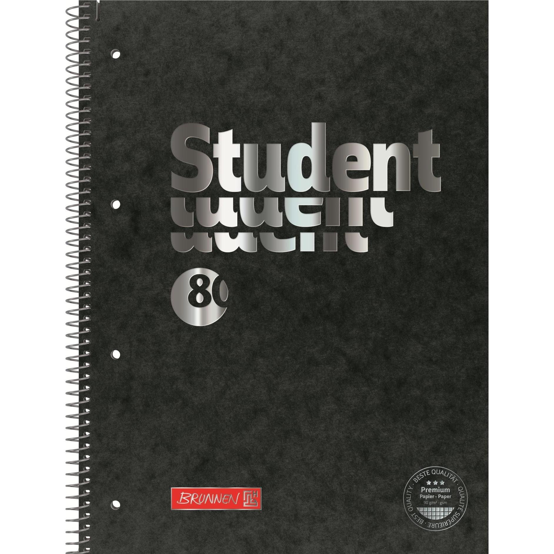 Brunnen, Heft + Block, Collegeblock Premium Fact A4, Kariert, Schwarz (A4, Blanko)