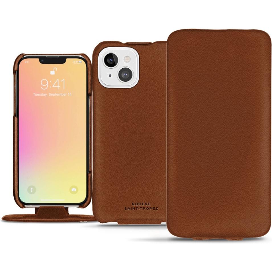 Noreve Lederschutzhülle vertikal (Apple iPhone 13), Smartphone Hülle, Braun