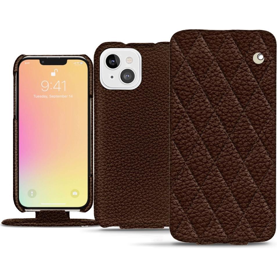 Noreve Lederschutzhülle vertikal (Apple iPhone 13 mini), Smartphone Hülle, Braun