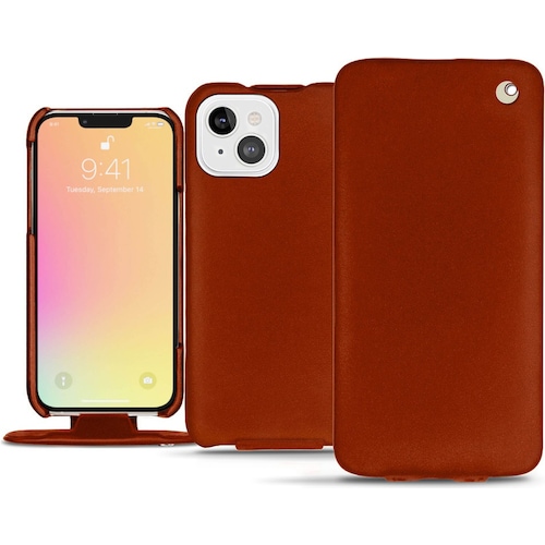 Noreve Lederschutzhülle vertikal (Apple iPhone 13), Smartphone Hülle, Orange