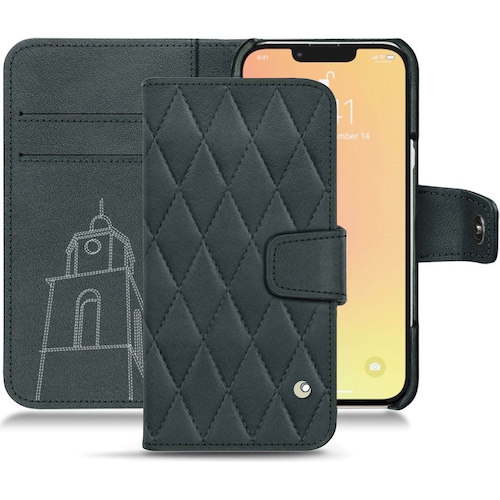 Noreve Lederschutzhülle Wallet (Apple iPhone 13 mini), Smartphone Hülle, Blau