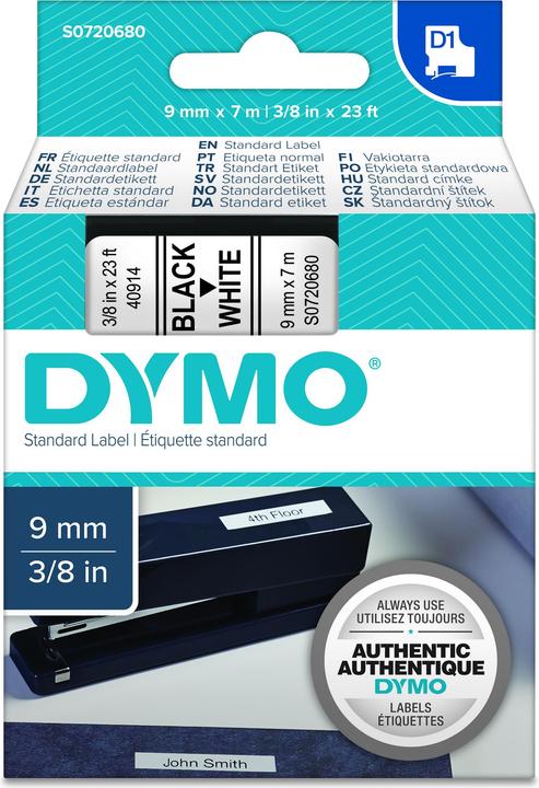 Produktbild Dymo S0720680 Standardband (0.90 cm, Weiss, Schwarz)
