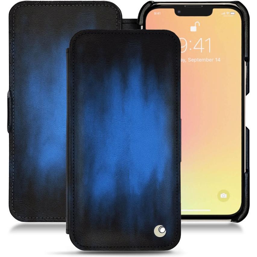 Noreve Lederschutzhülle horizontal (Apple iPhone 13 mini), Smartphone Hülle, Blau