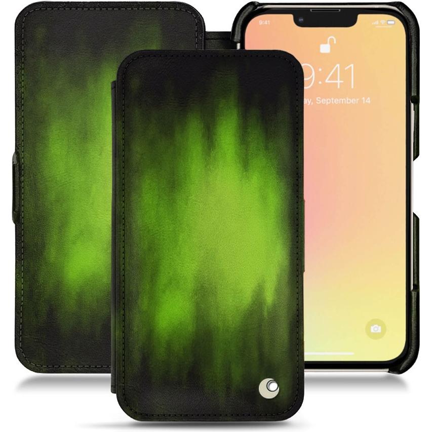 Noreve Lederschutzhülle horizontal (Apple iPhone 13 mini), Smartphone Hülle, Grün