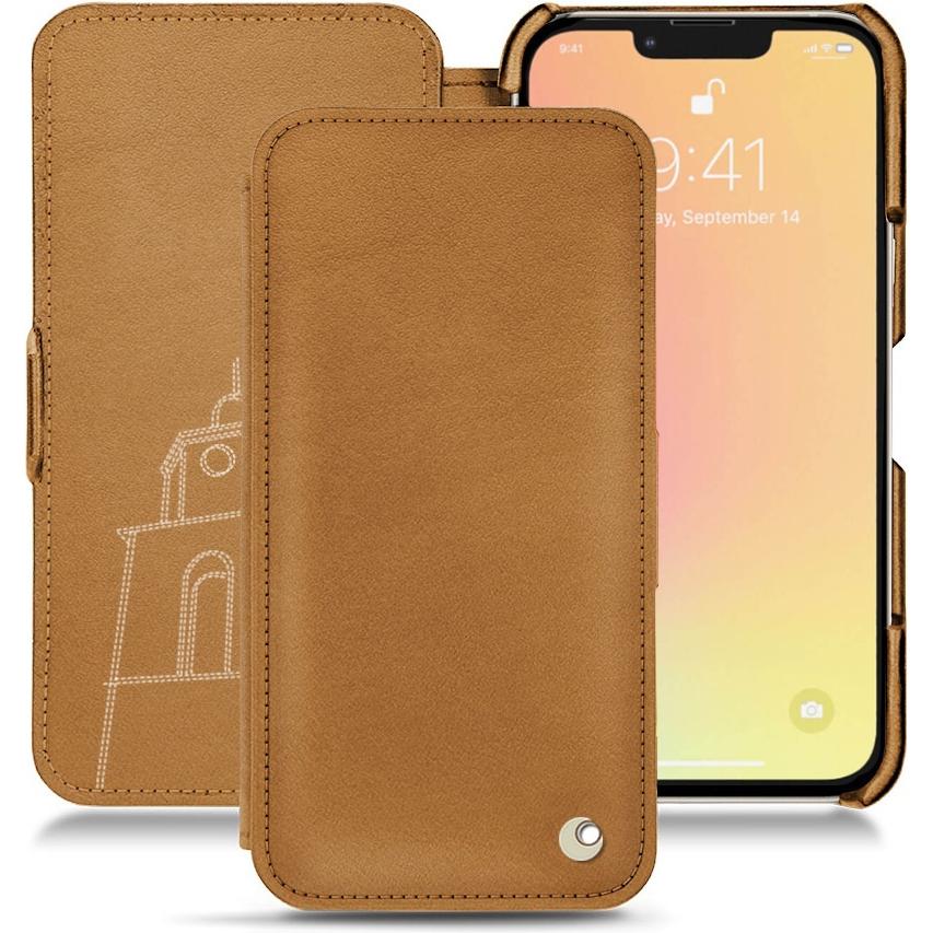Noreve Lederschutzhülle horizontal (Apple iPhone 13 mini), Smartphone Hülle, Braun