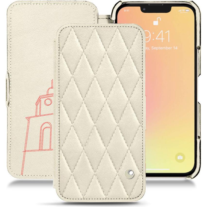 Noreve Lederschutzhülle horizontal (Apple iPhone 13 mini), Smartphone Hülle, Weiss