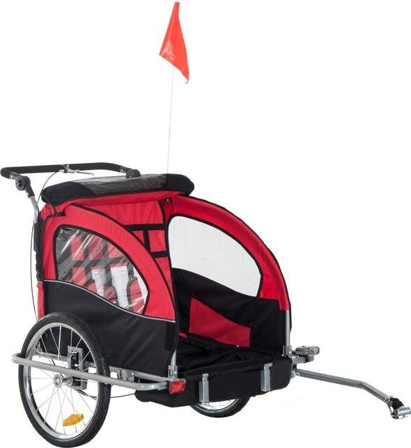 Produktbild Swisshandel24 Kinderanhänger für 2 Kinder Regenschutz atmungsaktiv Oxfordgewebe Rot 155x88x108cm