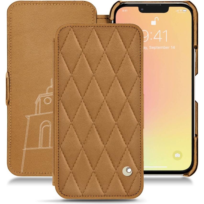 Noreve Lederschutzhülle horizontal (Apple iPhone 13 mini), Smartphone Hülle, Braun