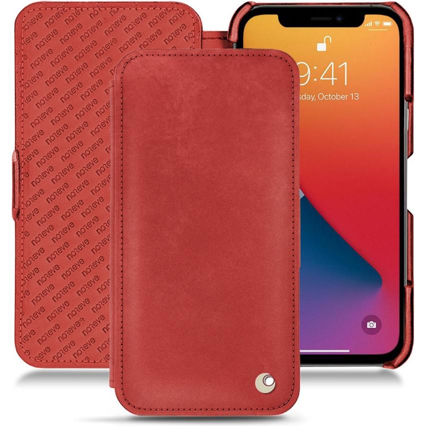 Noreve Lederschutzhülle horizontal (Apple iPhone 13 Pro Max), Smartphone Hülle, Rot