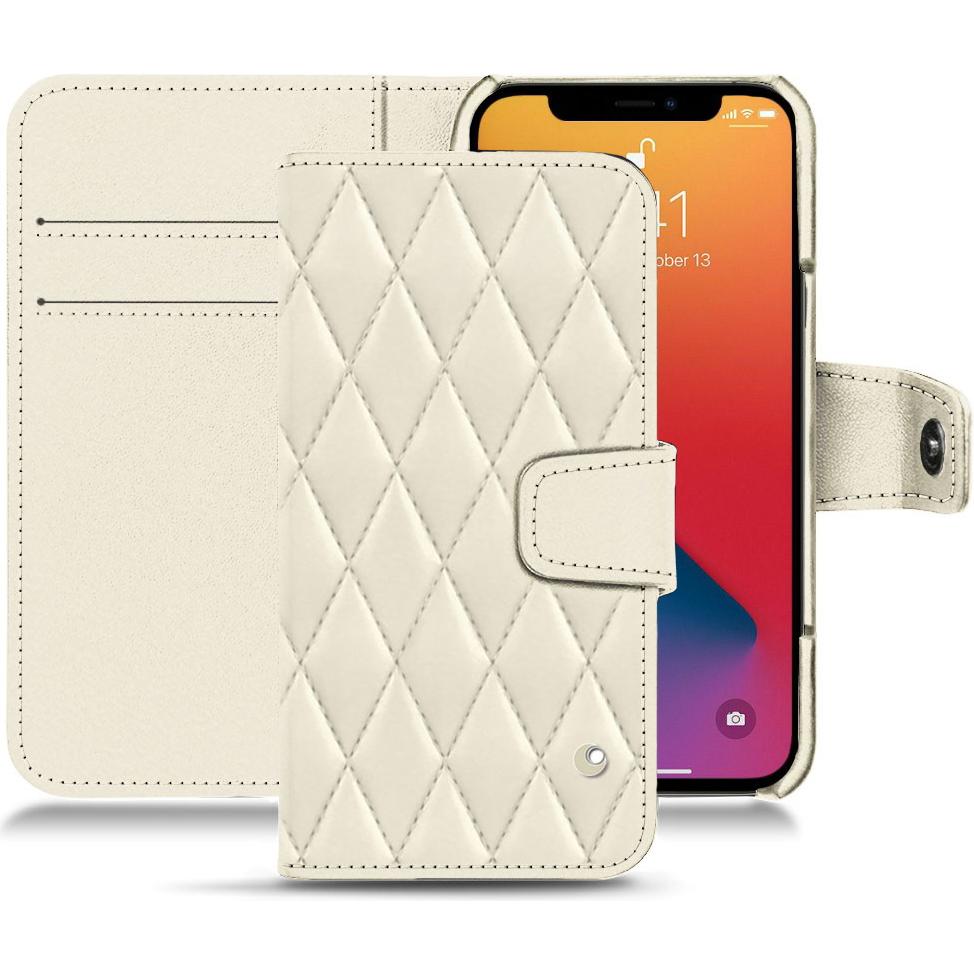 Noreve Lederschutzhülle Wallet (Apple iPhone 13 Pro Max), Smartphone Hülle, Weiss