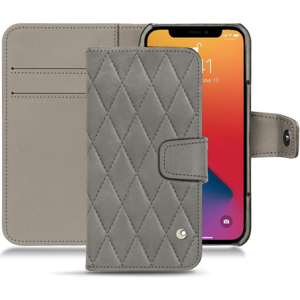 Noreve Lederschutzhülle Wallet (Apple iPhone 13 Pro Max), Smartphone Hülle, Grau