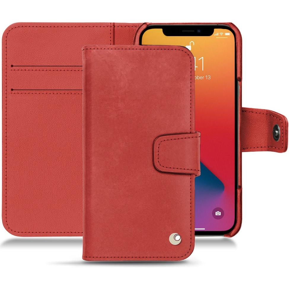 Noreve Lederschutzhülle Wallet (Apple iPhone 13 Pro Max), Smartphone Hülle, Rot